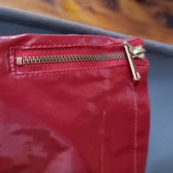 LAL Live A Little Womens Red Faux Patent Leather Zips Moto  Jacket Sz M GUC READ - Picture 6 of 13